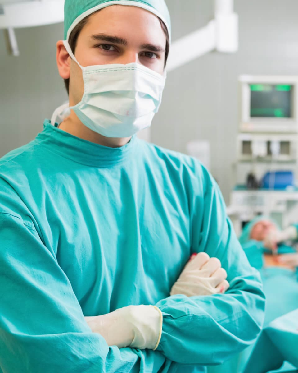 Surgeon in scrubs ready for operation